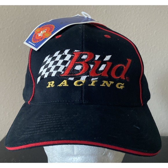 Budweiser BUD RACING  ~ Embroidered Black ~ 100% Cotton Adjustable Hat ~ NEW - Picture 1 of 10